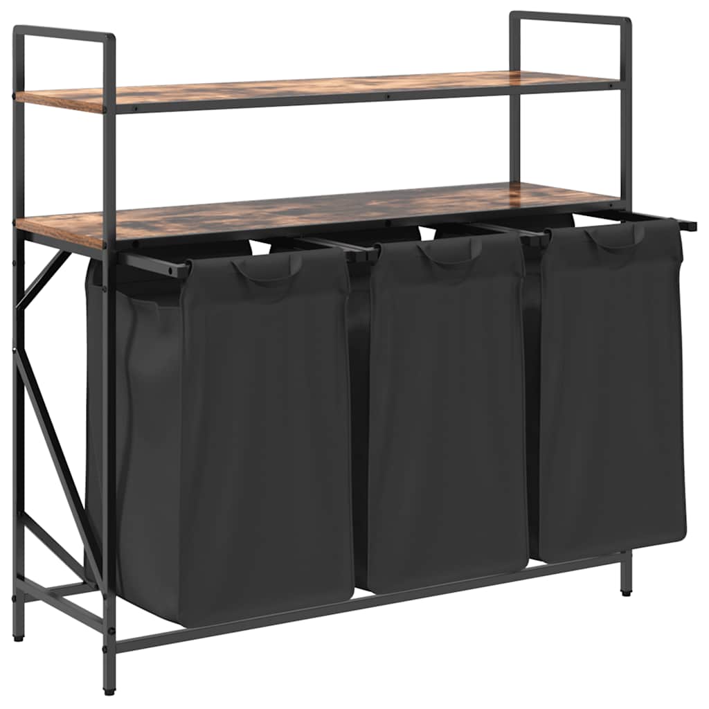 Laundry Basket 3 Compartments with Shelves Smoked Oak