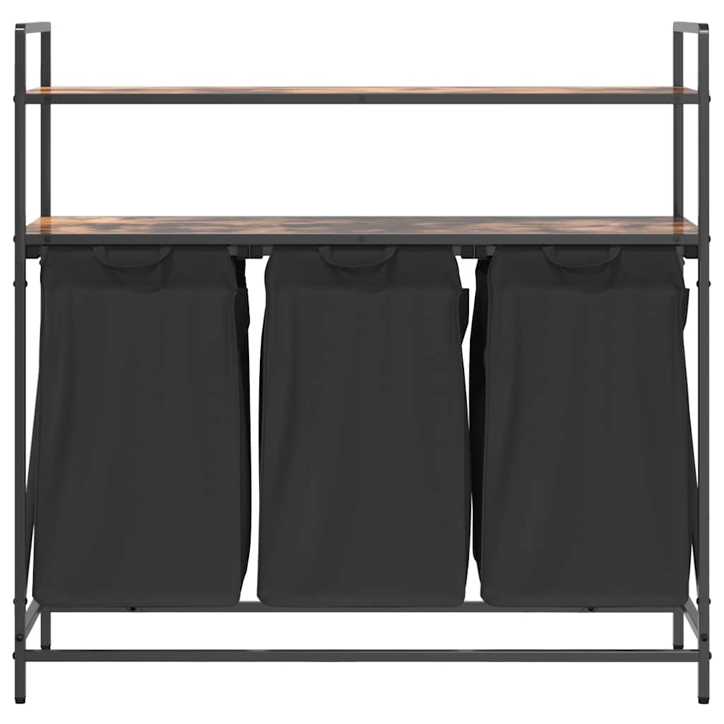 Laundry Basket 3 Compartments with Shelves Smoked Oak