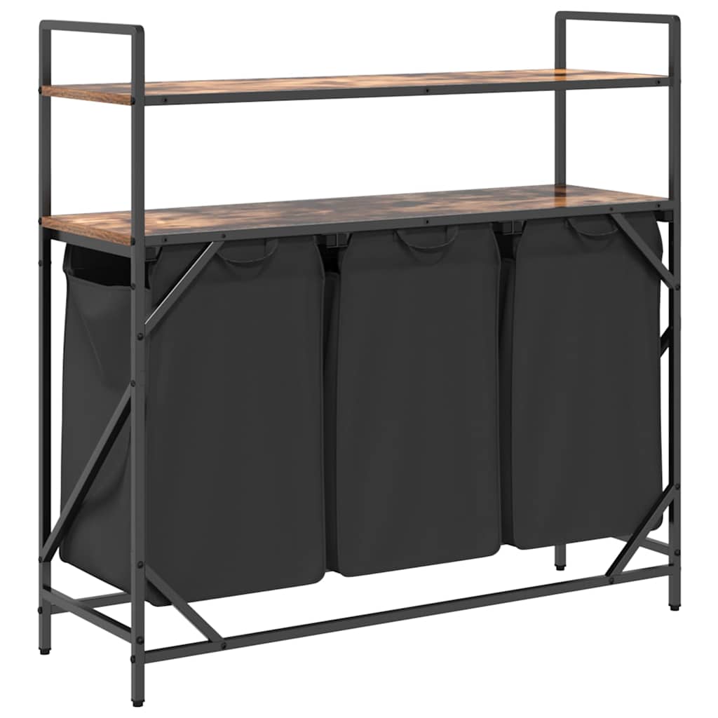 Laundry Basket 3 Compartments with Shelves Smoked Oak