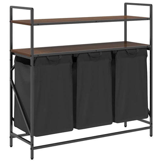 Laundry Basket 3 Compartments with Shelves Brown Oak