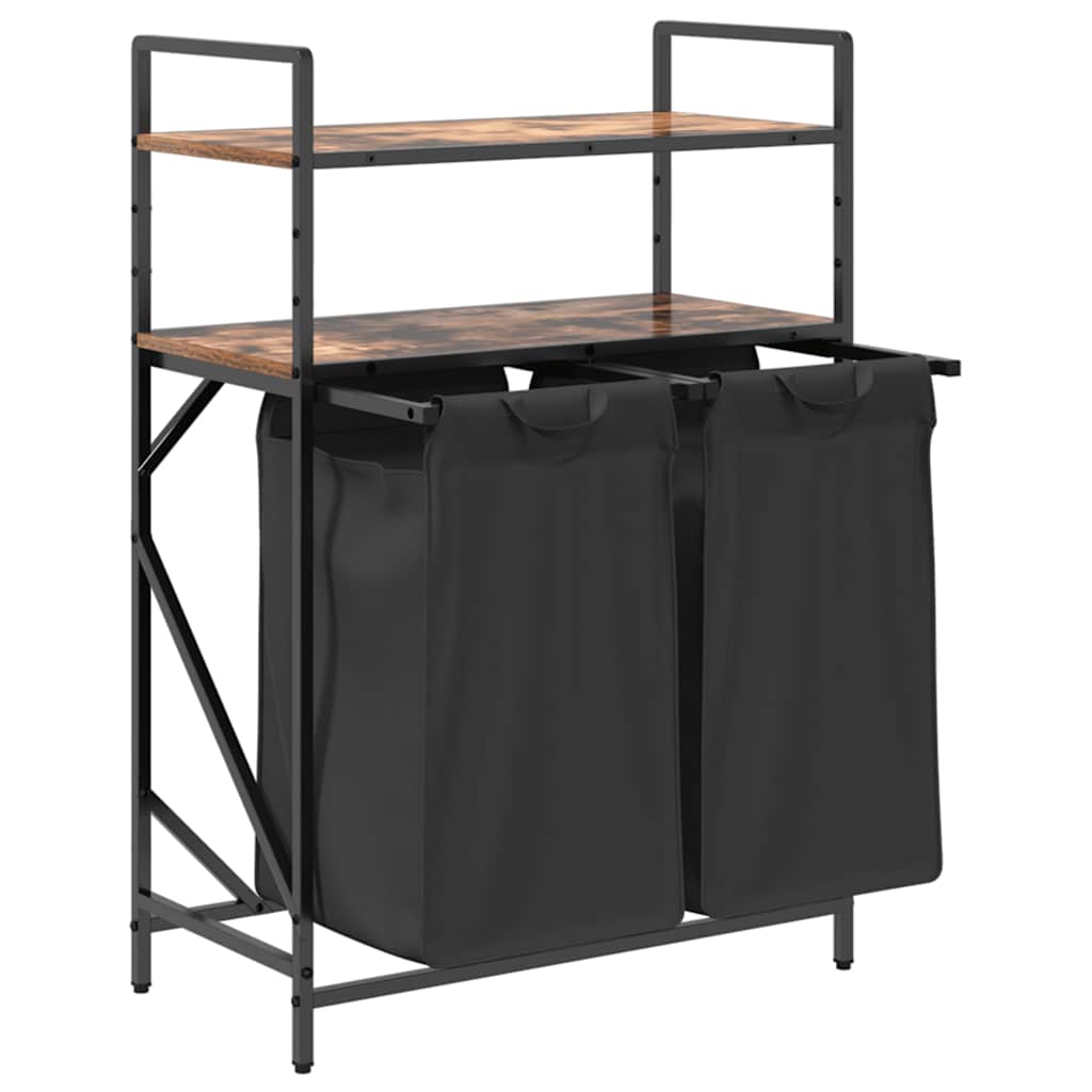 Laundry Basket 2 Compartments with Shelves Smoked Oak