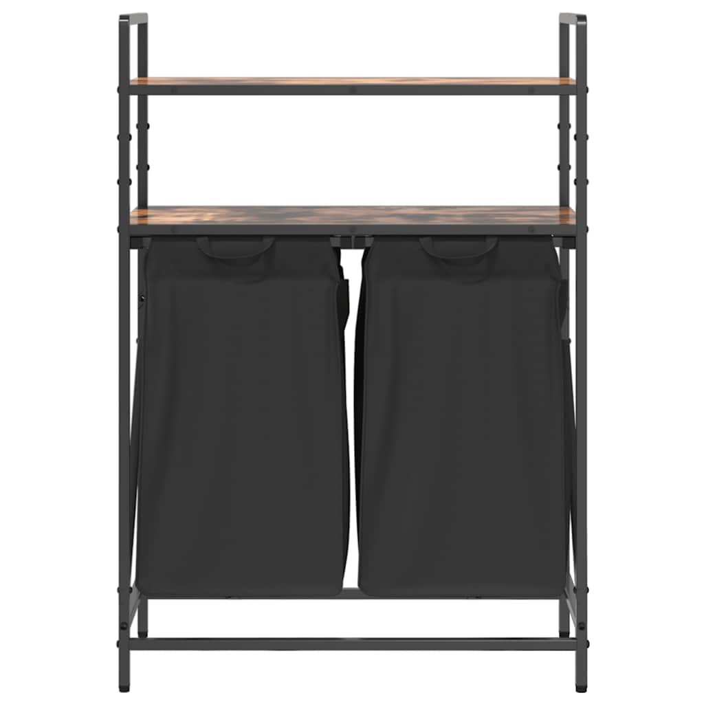 Laundry Basket 2 Compartments with Shelves Smoked Oak