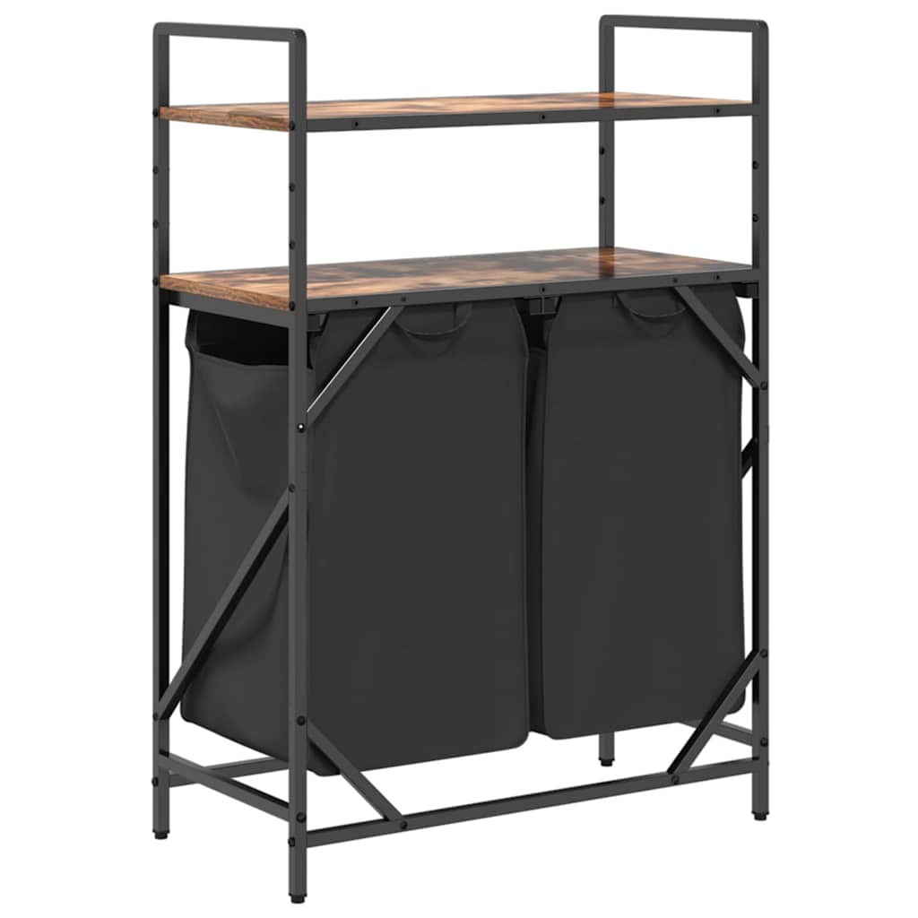 Laundry Basket 2 Compartments with Shelves Smoked Oak