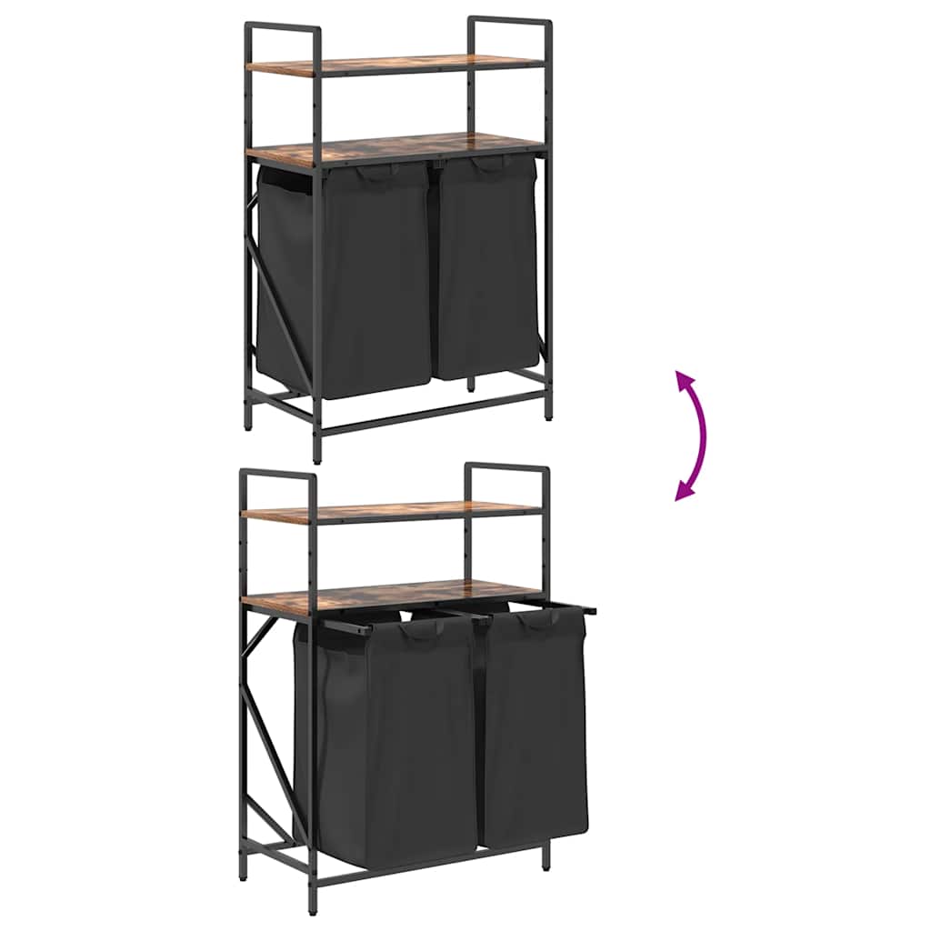 Laundry Basket 2 Compartments with Shelves Smoked Oak