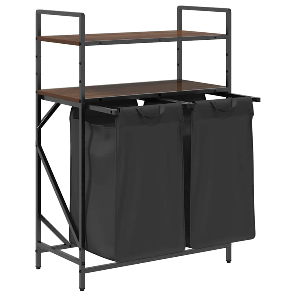 Laundry Basket 2 Compartments with Shelves Brown Oak