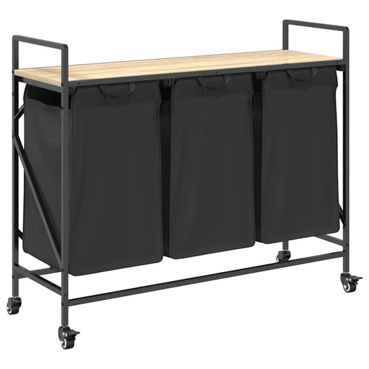 Laundry Basket 3 Compartments with Wheels Sonoma Oak