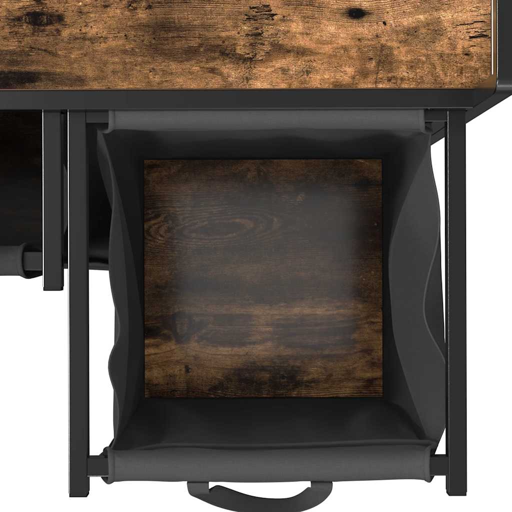 Laundry Basket 3 Compartments with Wheels Smoked Oak