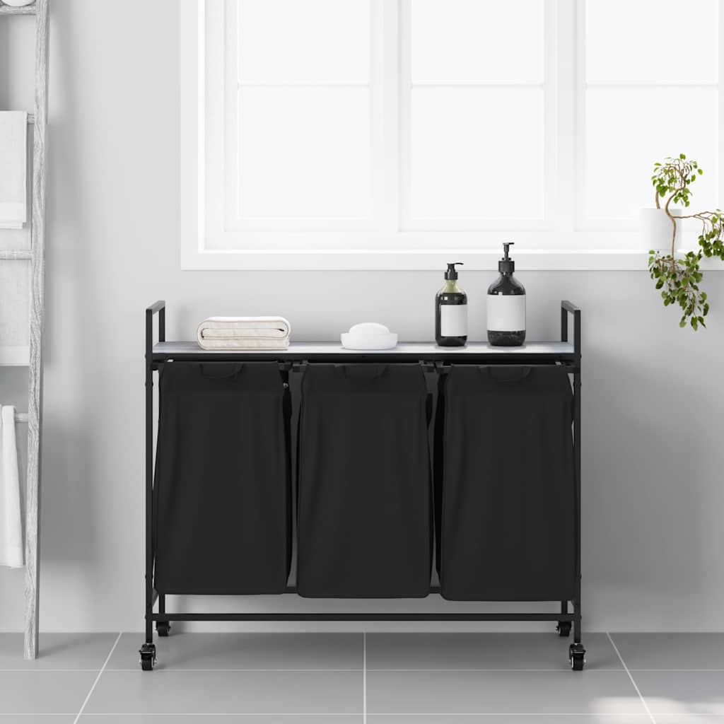 Laundry Basket 3 Compartments with Wheels Grey Sonoma