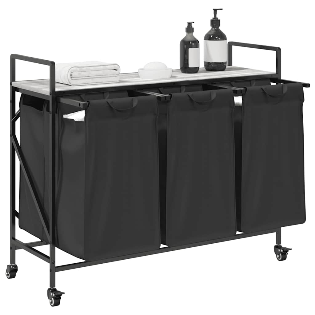 Laundry Basket 3 Compartments with Wheels Grey Sonoma