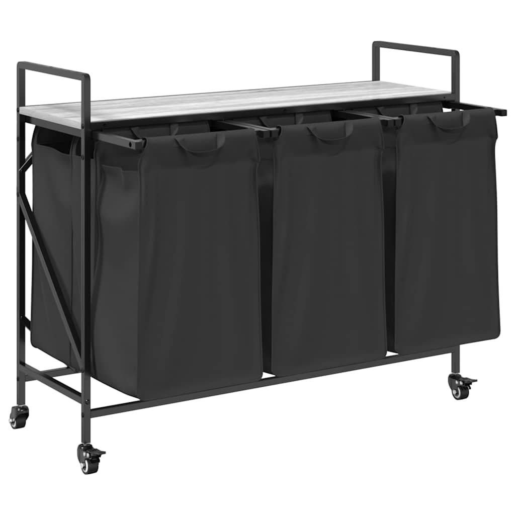 Laundry Basket 3 Compartments with Wheels Grey Sonoma