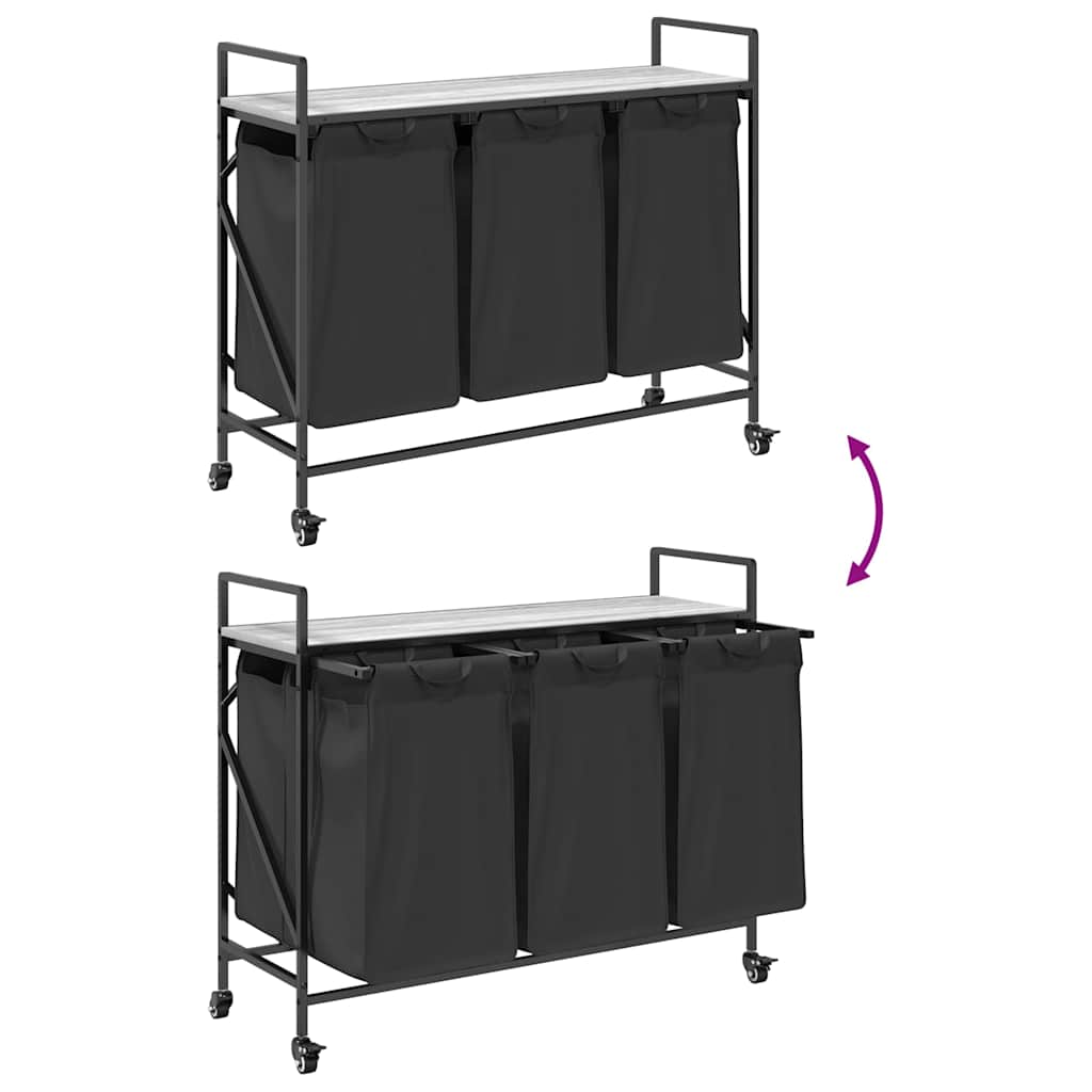 Laundry Basket 3 Compartments with Wheels Grey Sonoma