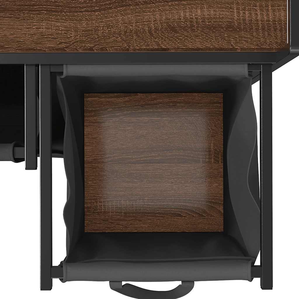 Laundry Basket 3 Compartments with Wheels Brown Oak