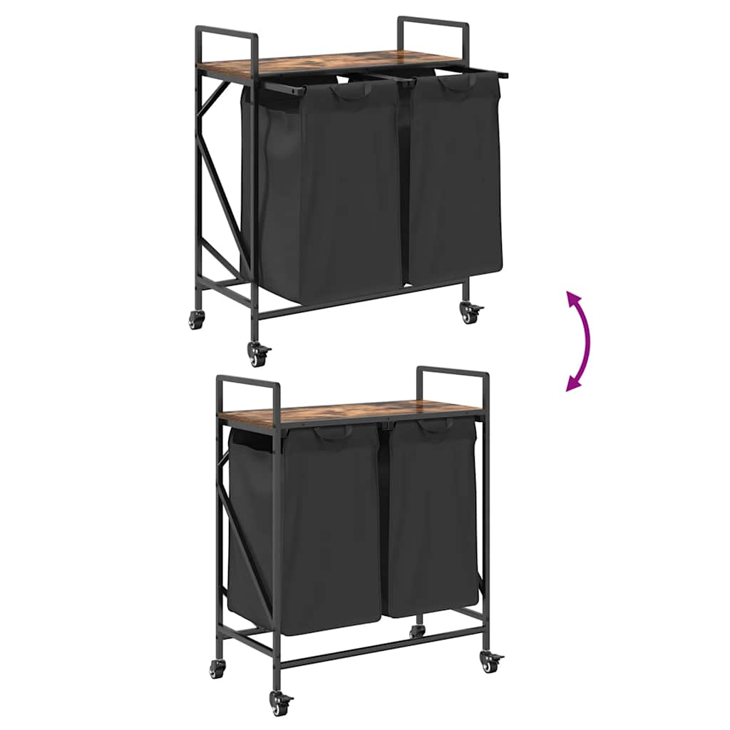 Laundry Basket 2 Compartments with Wheels Smoked Oak