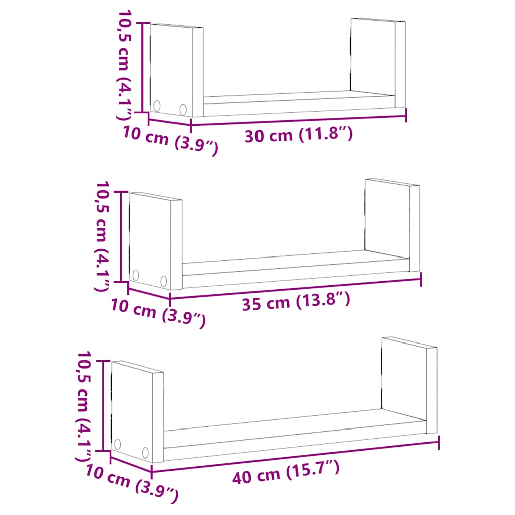 Wall Shelves 3 pcs Black Oak Engineered Wood