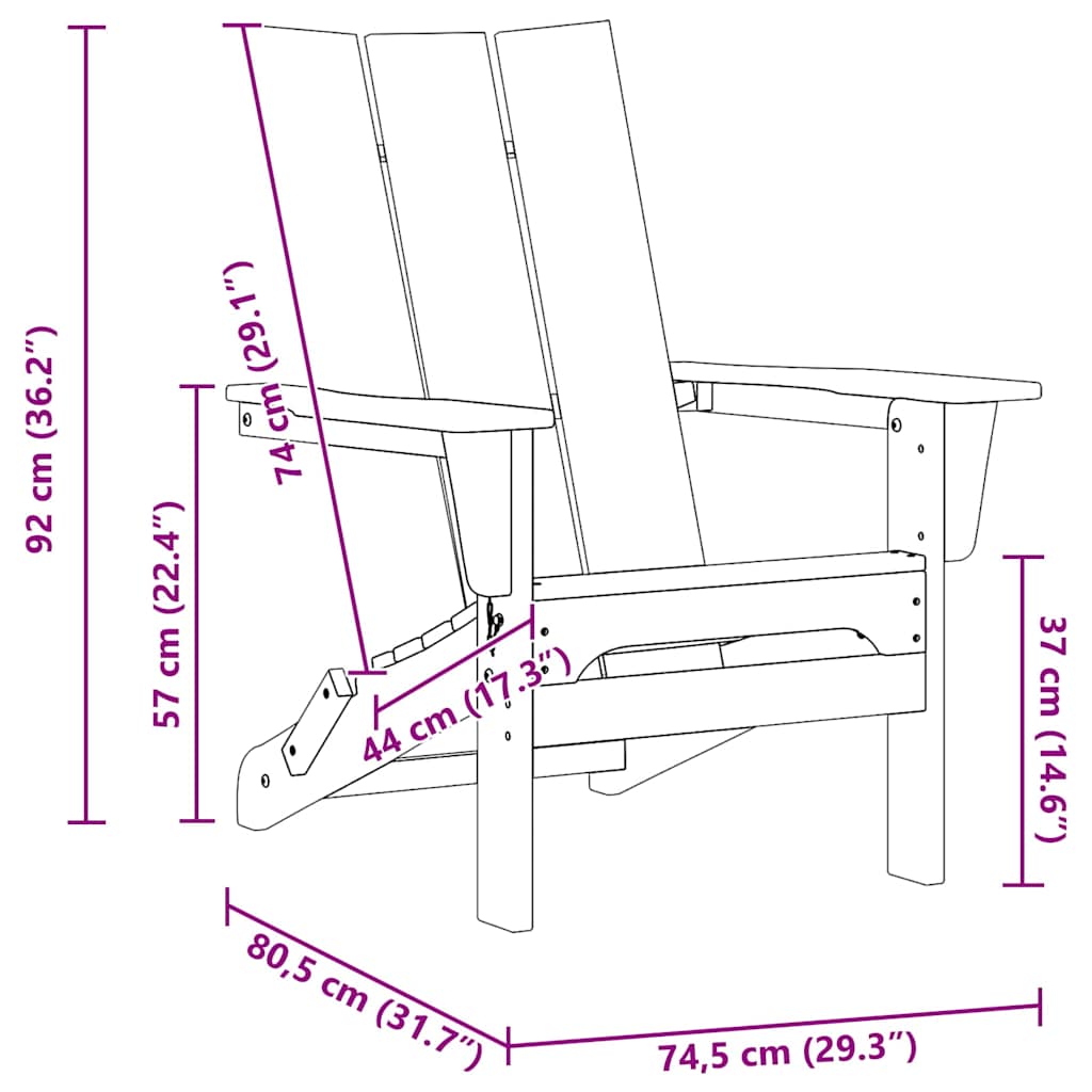 Folding Adirondack Chair White 80.5 x 74.5 x 92 cm HDPE
