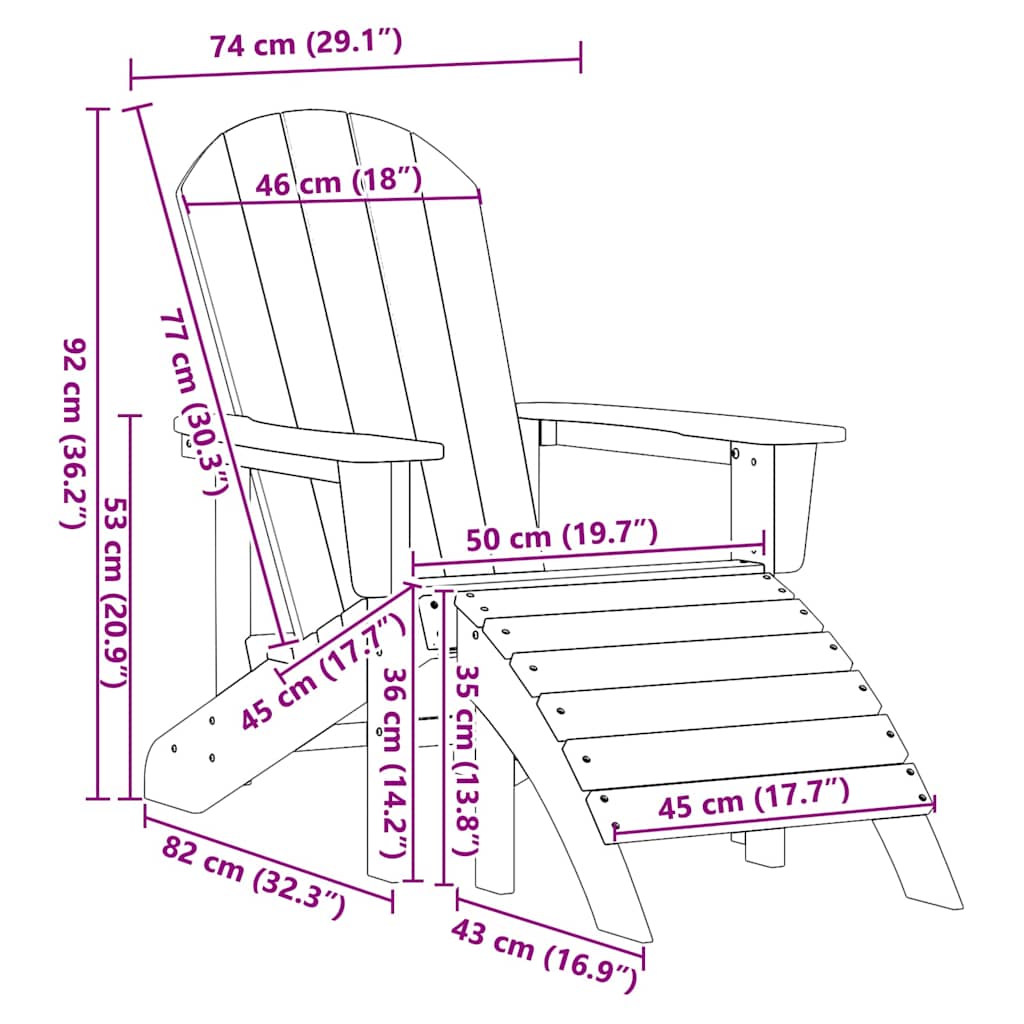 Adirondack Chair Navy Blue 82 x 74 x 92 cm HDPE