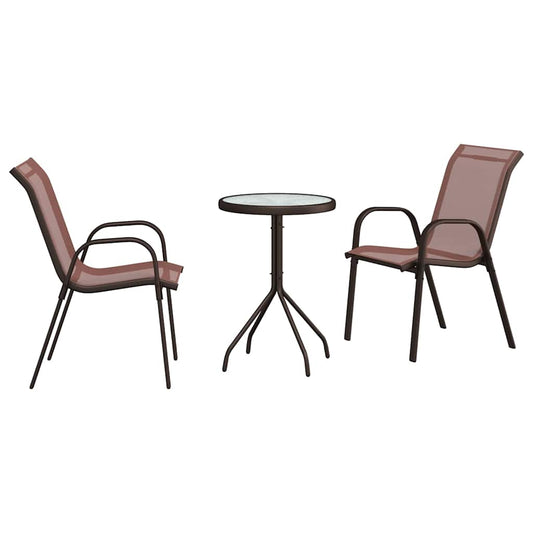 Garden Bistro Set 3 pcs Brown Steel