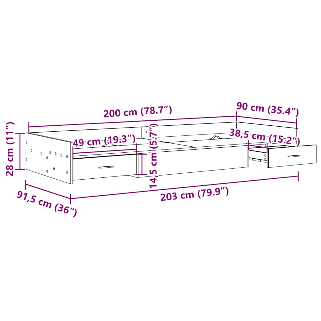 Bed Frame with Drawer White 90 x 200 cm Engineered Wood