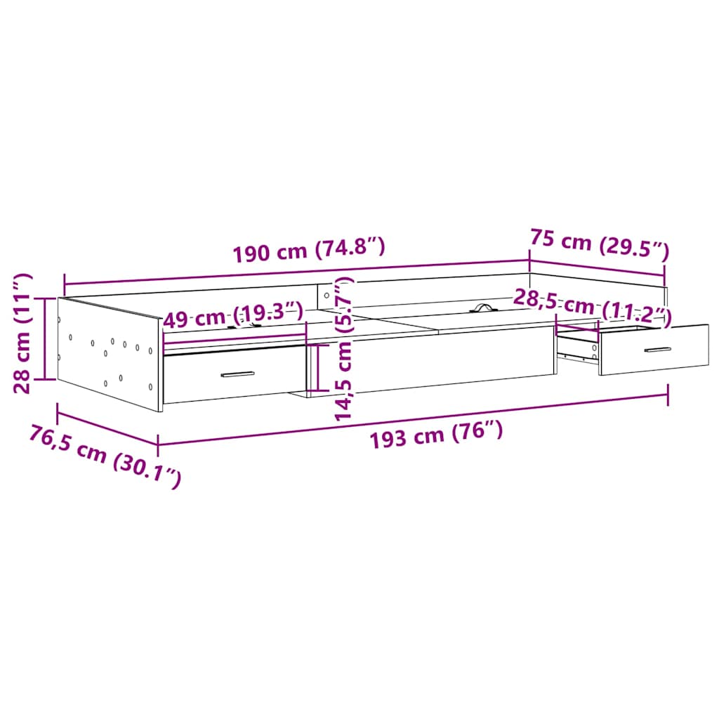 Bed Frame with Drawer White 75 x 190 cm Engineered Wood