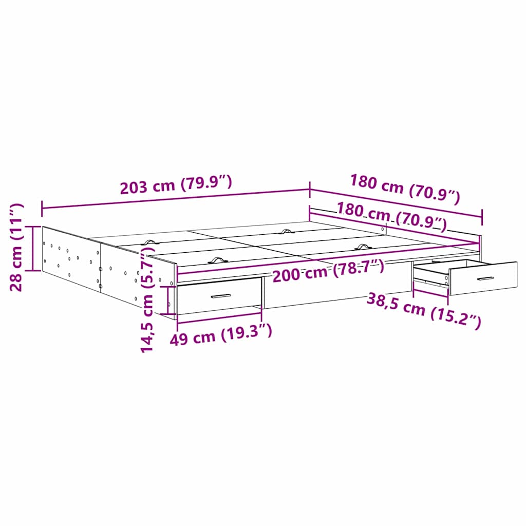 Storage Bed Frame Concrete Grey 180 x 200 cm Engineered Wood