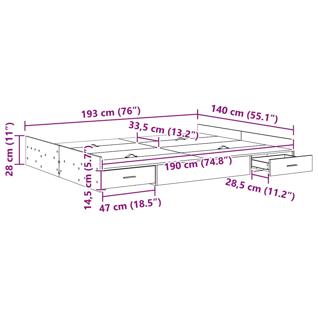 Storage Bed Frame with Door White 140 x 190 cm Engineered Wood