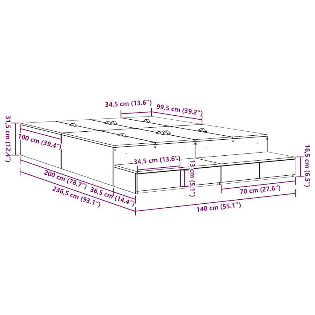 Storage Bed Frame with Door Grey Sonoma 140 cm Engineered Wood