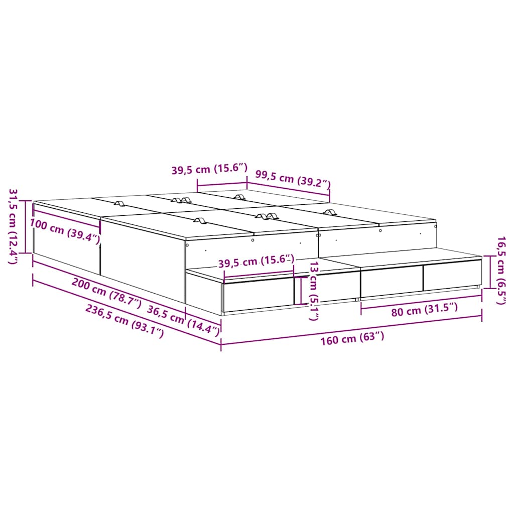 Storage Bed Frame with Door Grey Sonoma 160 cm Engineered Wood