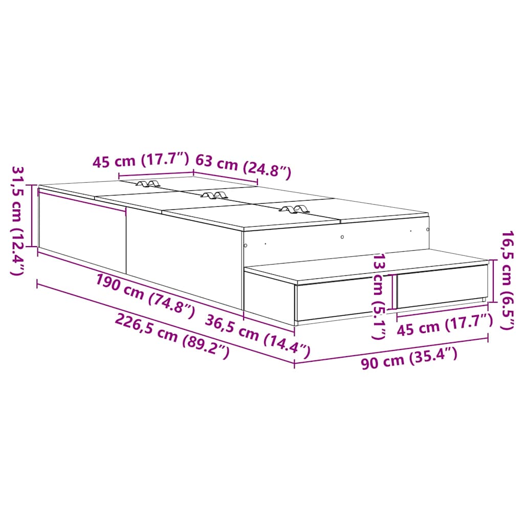 Storage Bed Frame with Drawer White 90 cm Engineered Wood