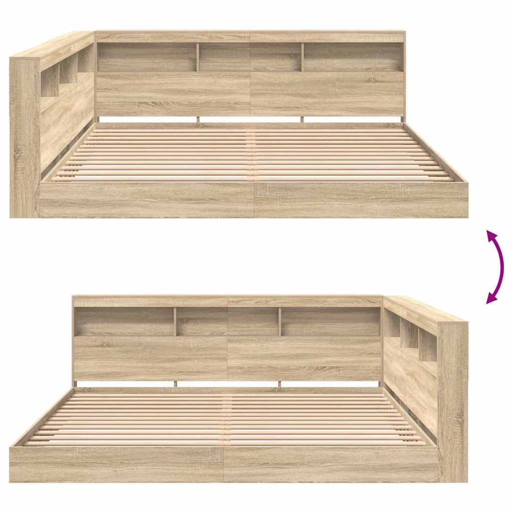 Bookcase Bed with Shelf Sonoma oak 180 x 200 cm Engineered Wood