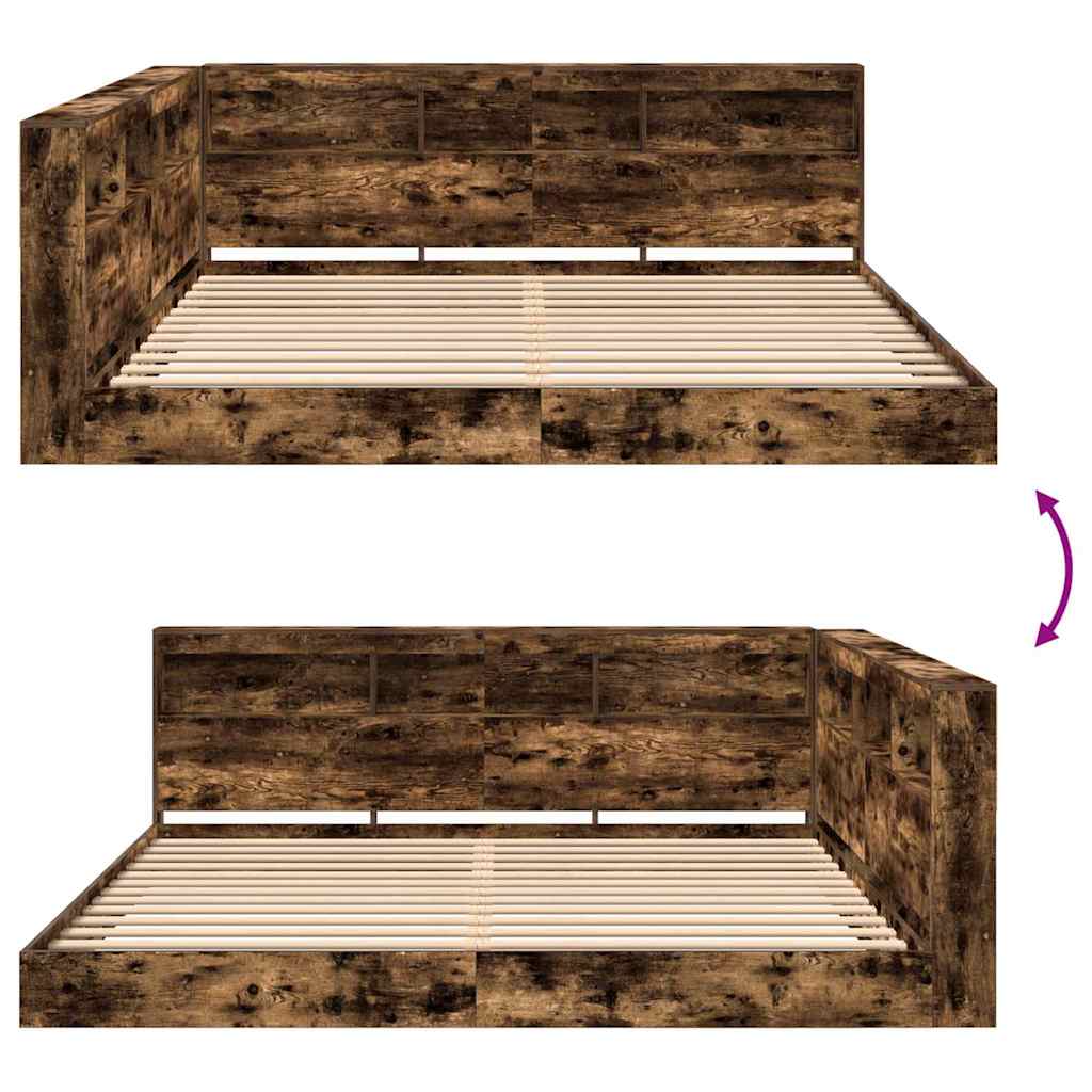 Bookcase Bed with Shelf Smoked oak 180 x 200 cm Engineered Wood