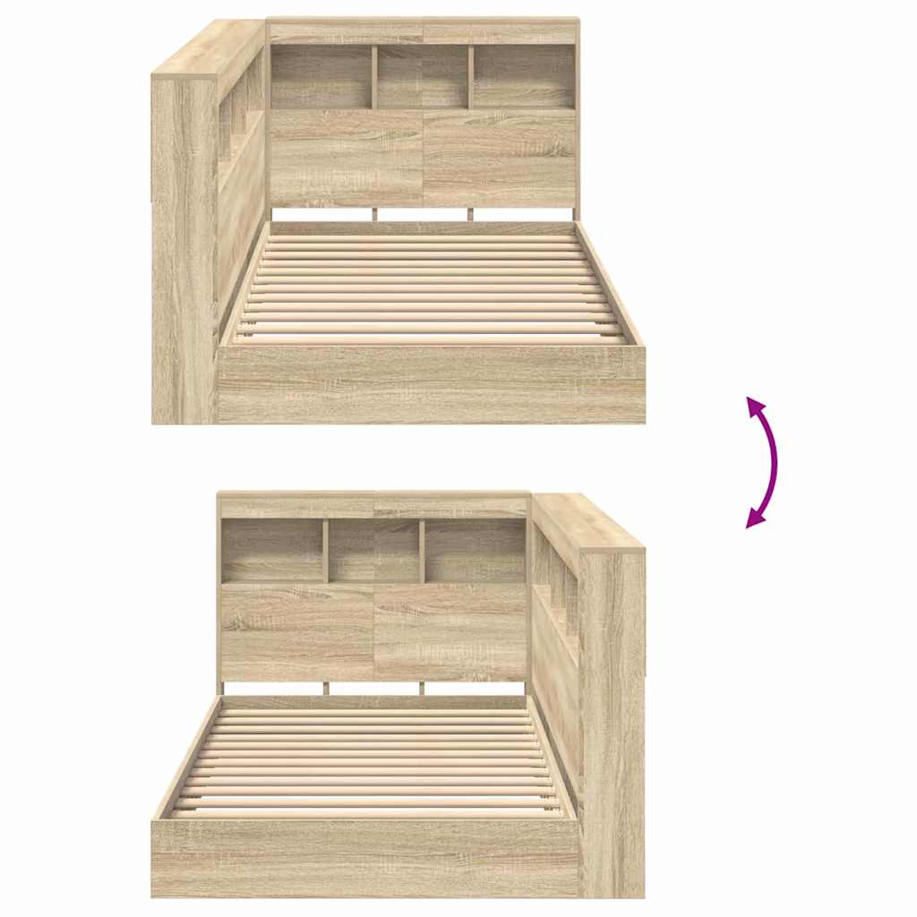 Bookcase Bed with Shelf Sonoma Oak 75 x 190 cm Engineered Wood
