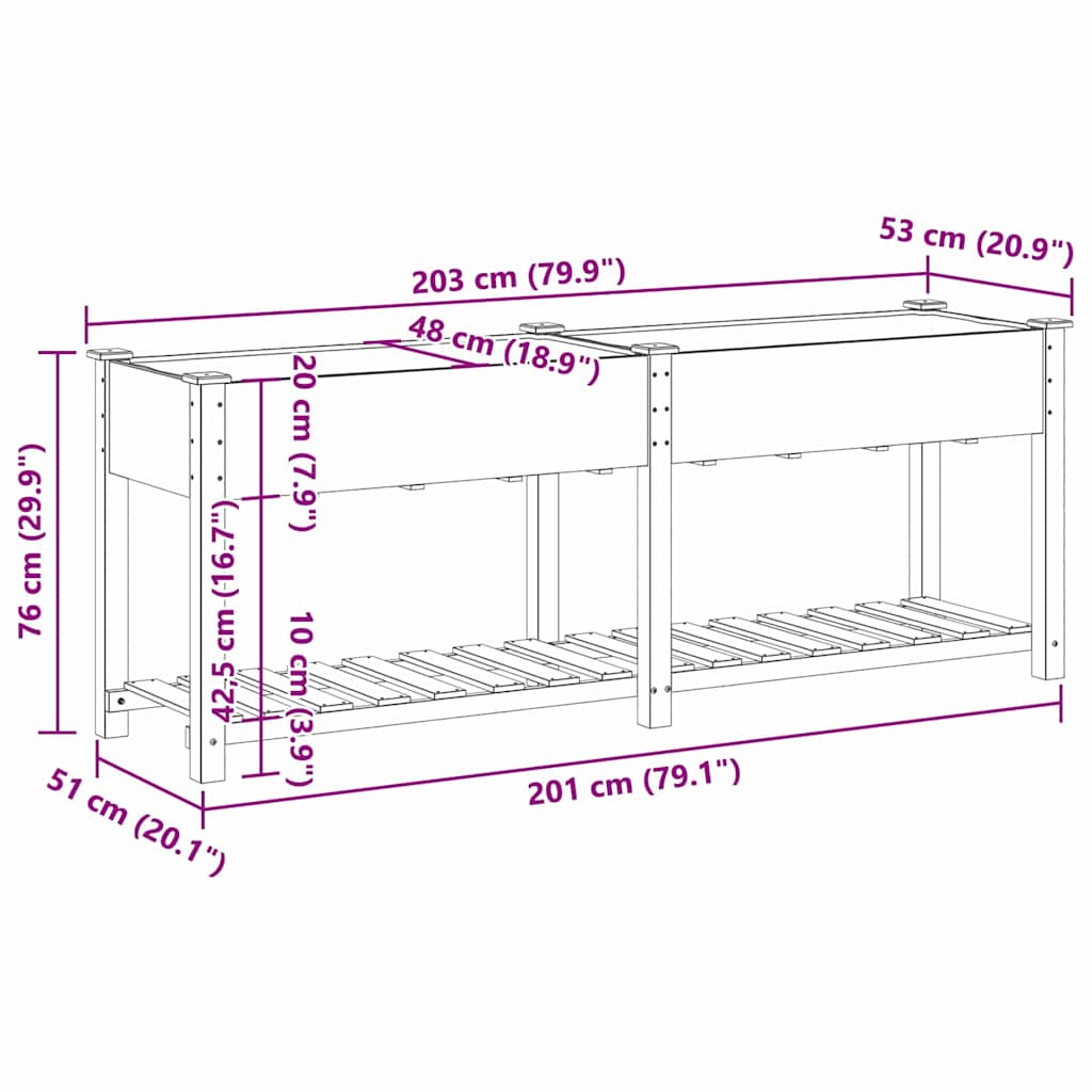 Garden Planter Beige 203 x 53 x 76.5 cm Solid Fir Wood