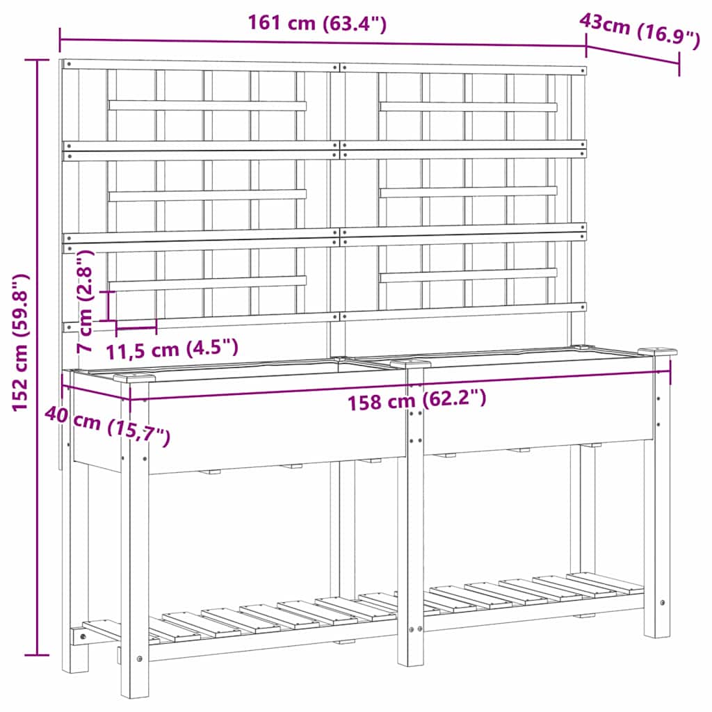 Garden Planter Beige 161 x 46 x 152.5 cm Solid Fir Wood