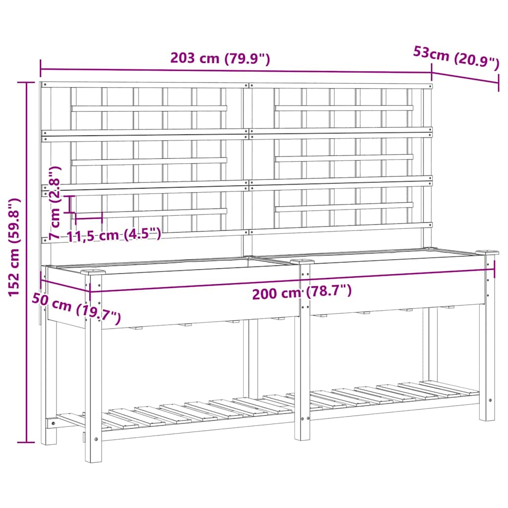 Garden Planter Beige 203.5 x 54 x 152.5 cm Solid Fir Wood