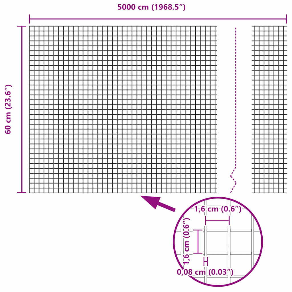 Welded Wire Fence 5000 x 60 cm Grey