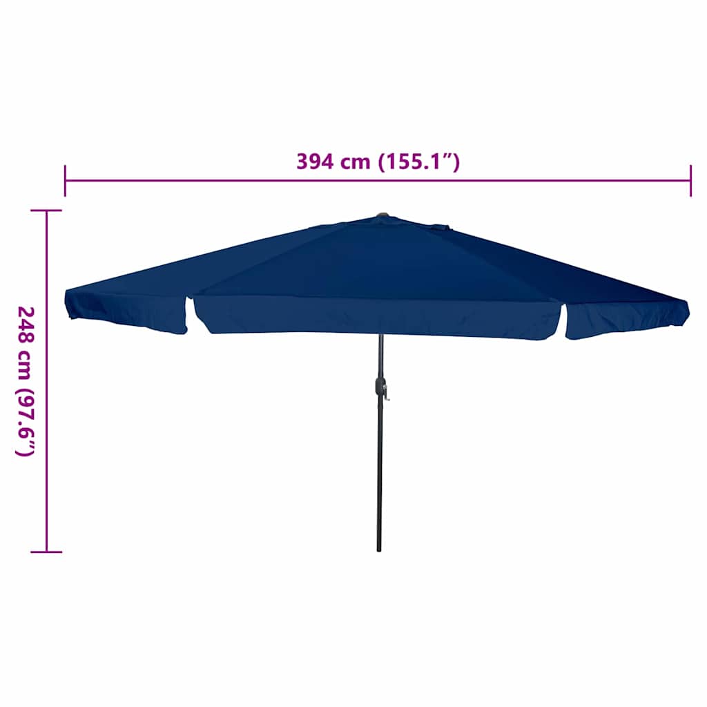 Garden Parasol 394 x 394 x 248 cm Polyester and Steel Azurblau