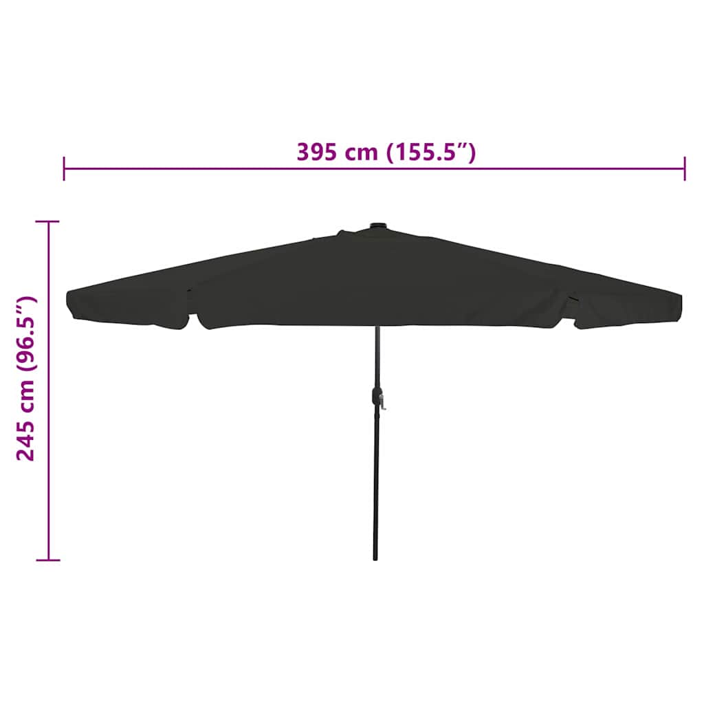 Garden Parasol 395 x 395 x 245 cm Polyester Round Black