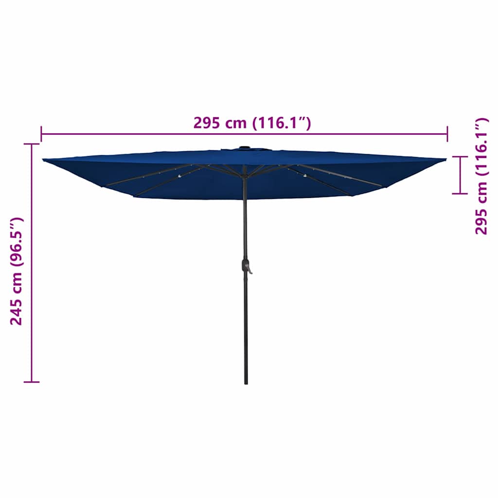 Garden Parasol 295 x 295 x 245 cm Polyester and Steel Azurblau
