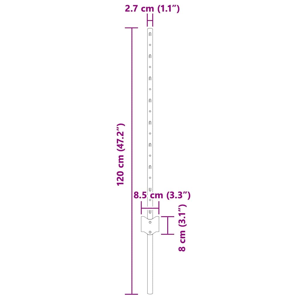 Embedded Fence Post 22 pcs Grey 120 cm Powder-Coated Steel