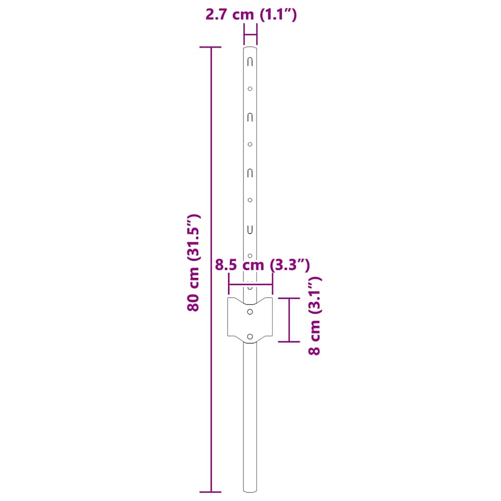 Embedded Fence Post 44 pcs Silver 80 cm Powder-Coated Steel