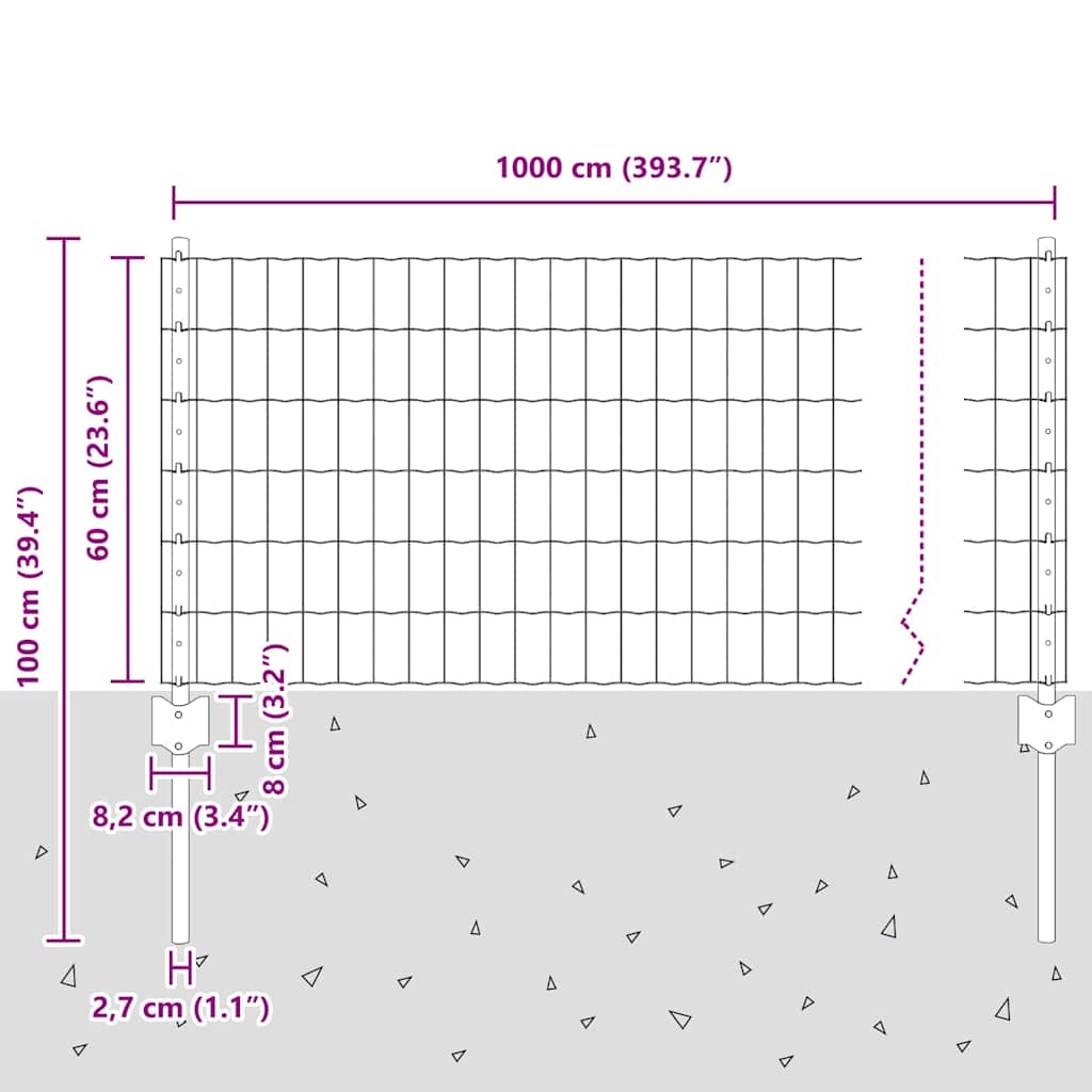 Euro Fence with Post 10 x 0.6 m PVC-Coated Steel Green Mesh