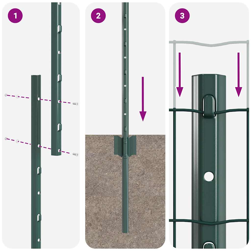 Euro Fence with Post 10 x 1.4 m PVC-Coated Steel Green Mesh