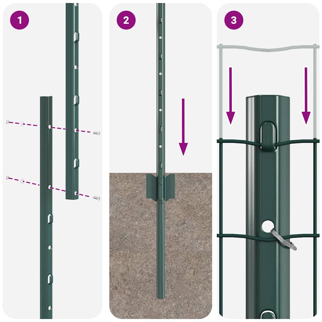 Euro Fence with Post 10 x 1.6 m PVC-Coated Steel Green Mesh