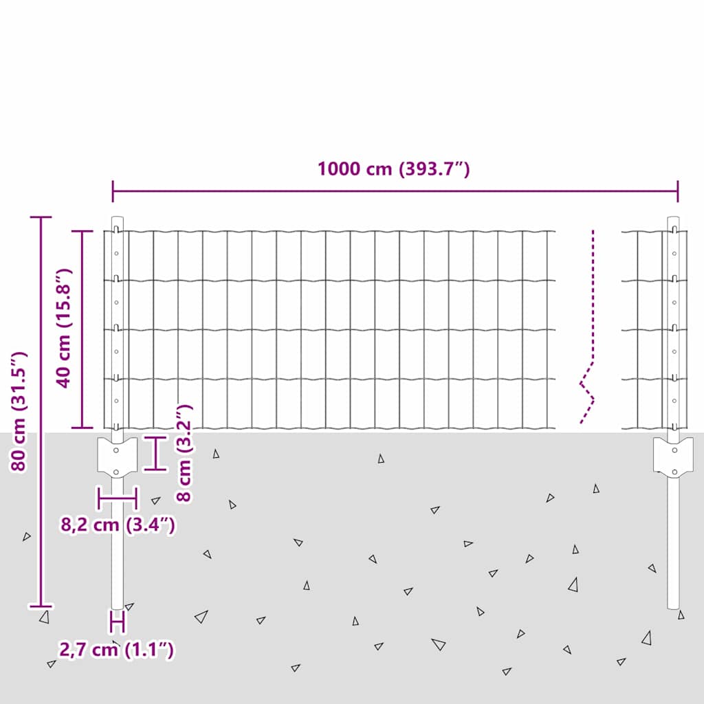 Euro Fence with Post 10 x 0.4 m PVC-Coated Steel Grey Mesh