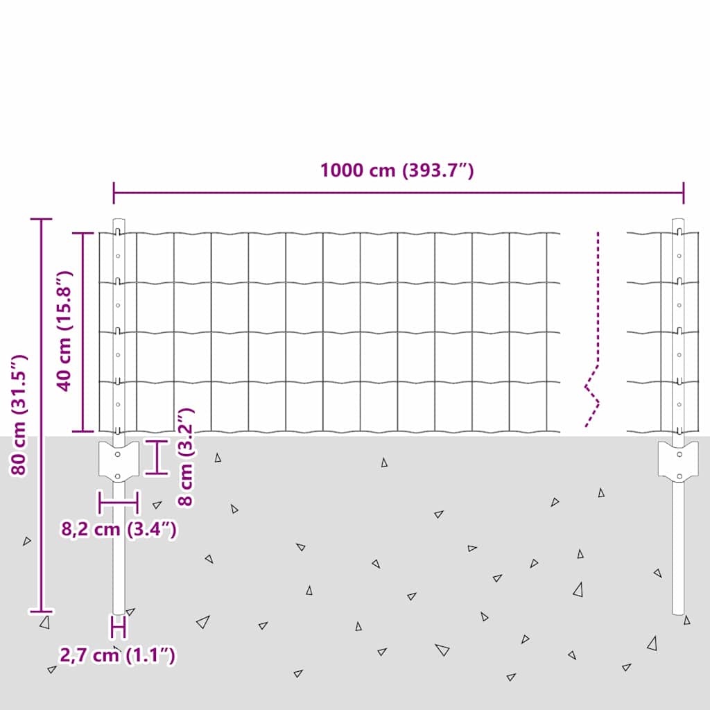 Euro Fence with Post 10 x 0.4 m PVC-Coated Steel Grey Mesh