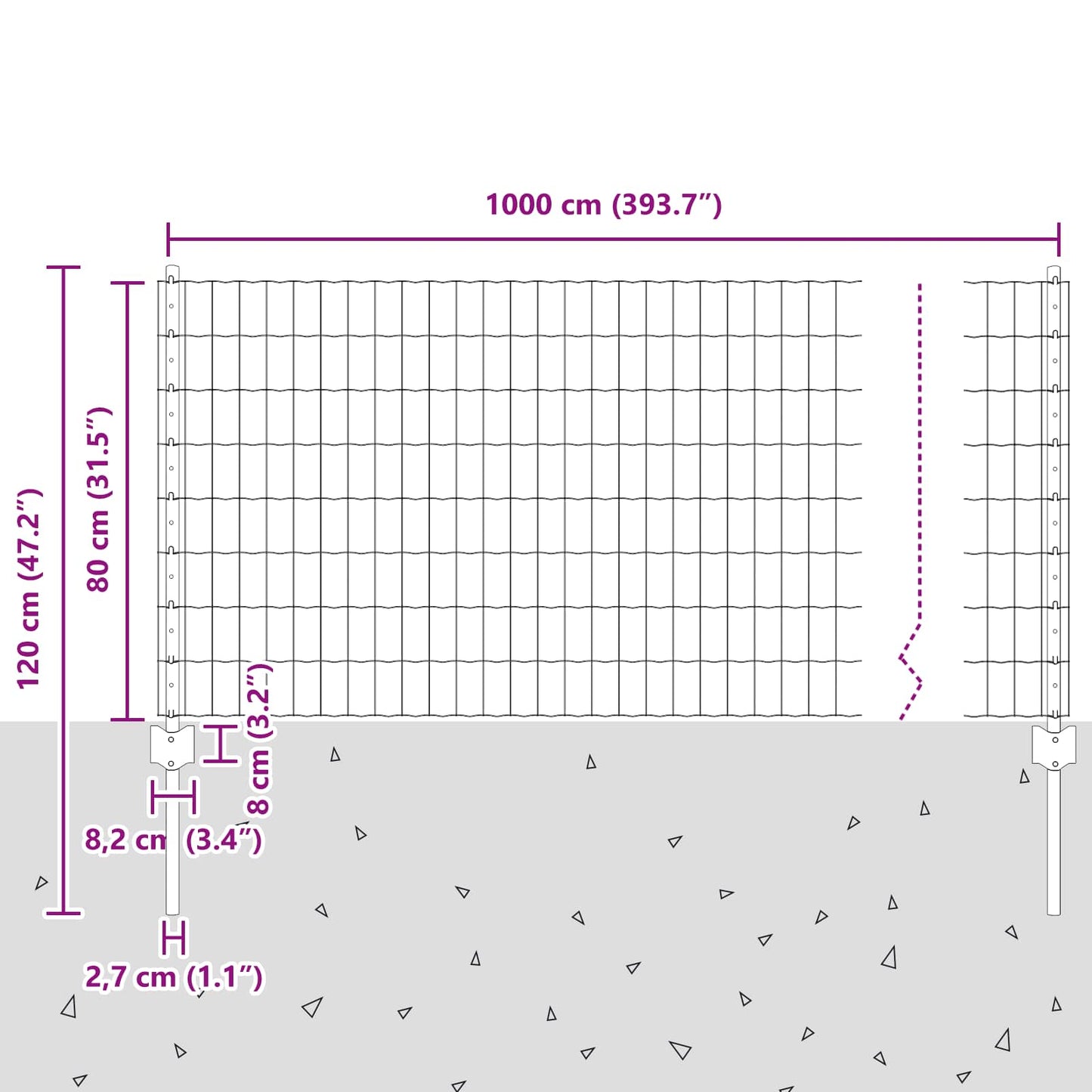 Euro Fence with Post 10 x 0.8 m Galvanised Steel Silver Mesh