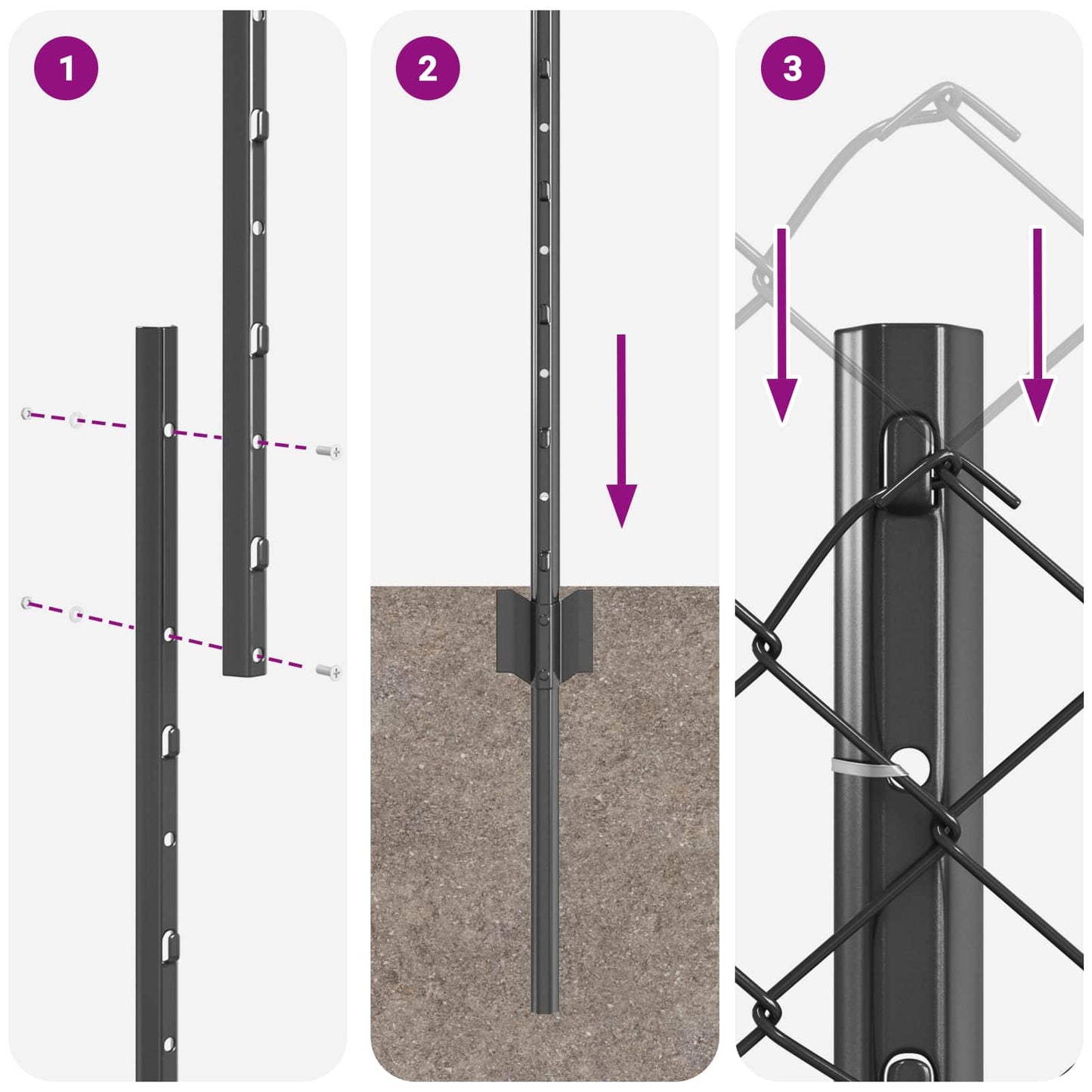 Chainlink Fence with Post 10 x 1.2 m PVC-Coated Steel Grey Mesh