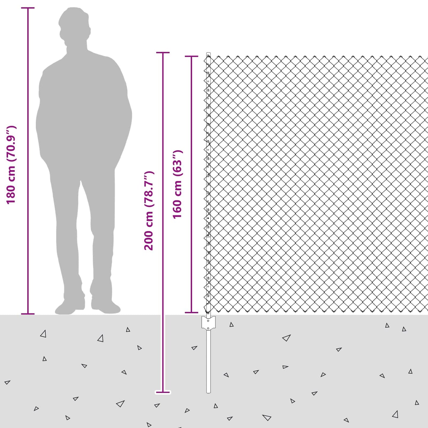 Chainlink Fence with Post 10 x 1.6 m PVC-Coated Steel Grey Mesh
