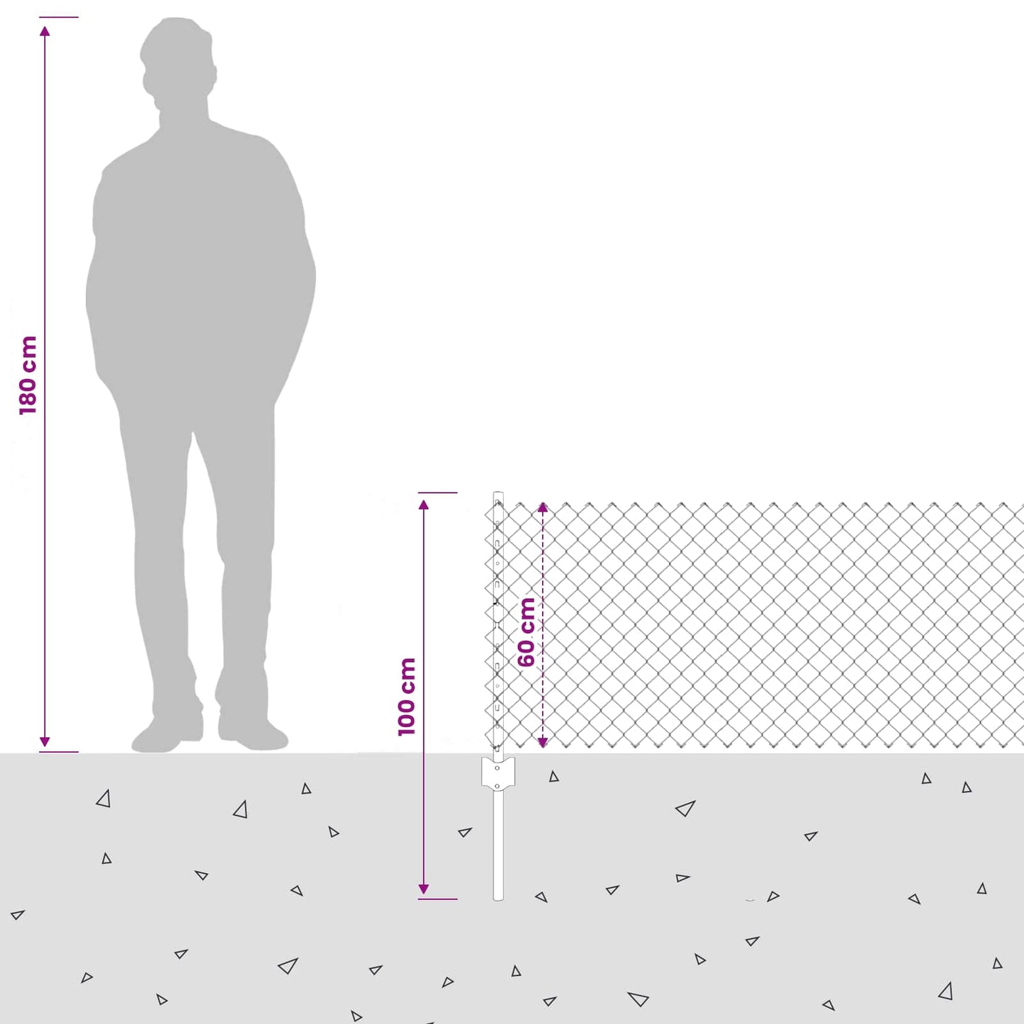 Chainlink Fence with Post 25 x 0.6 m PVC-Coated Steel Grey Mesh