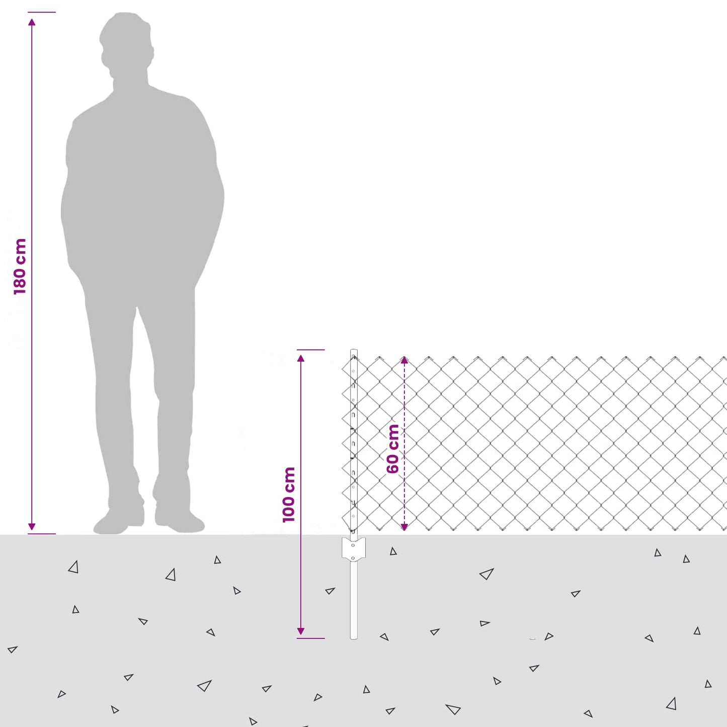 Chainlink Fence with Post 25 x 0.6 m PVC-Coated Steel Grey Mesh